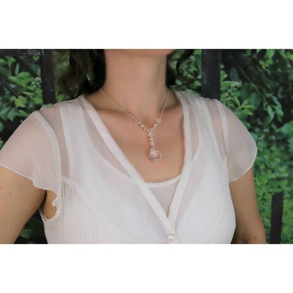 Sterling Silver Seed Pearl and Crystal Necklace 15 inch Chain Antique Victorian - Picture 3 of 9